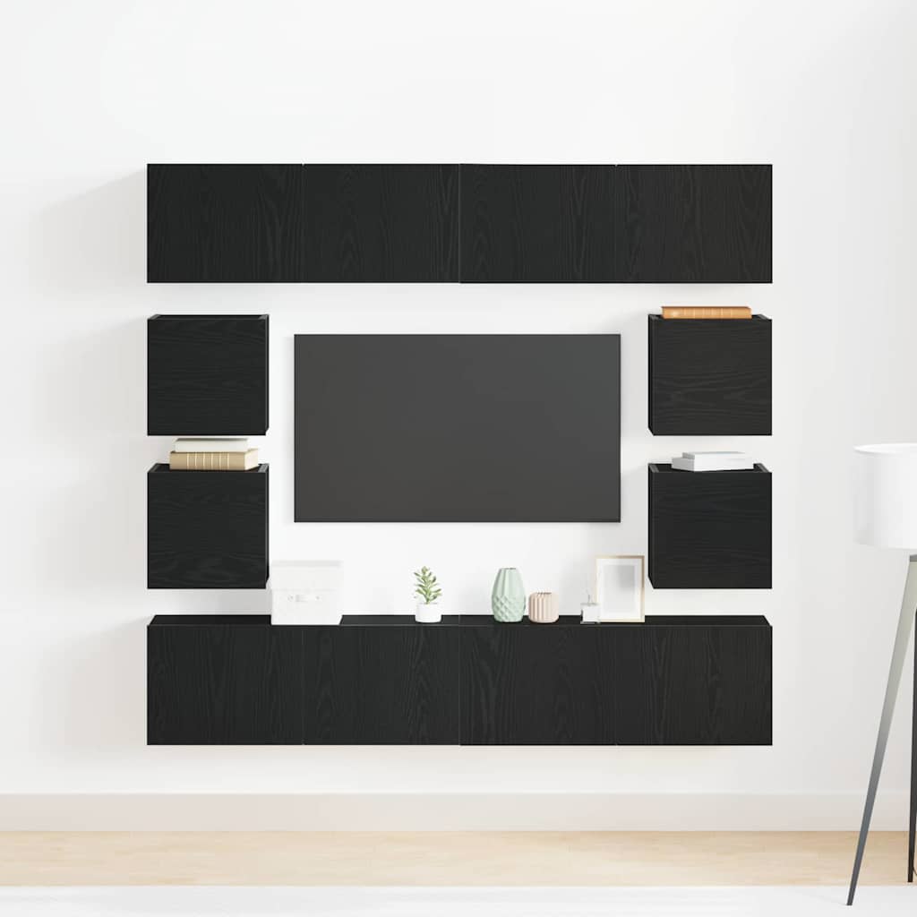 6-teiliges TV-Schrank Set, Wandmontierte schwarze Eiche aus Ingenieurholz