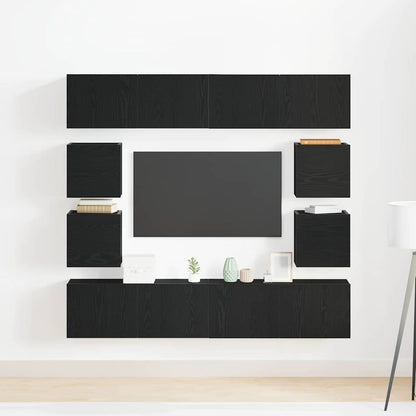 6-teiliges TV-Schrank Set, Wandmontierte schwarze Eiche aus Ingenieurholz