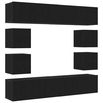 6-teiliges TV-Schrank Set, Wandmontierte schwarze Eiche aus Ingenieurholz