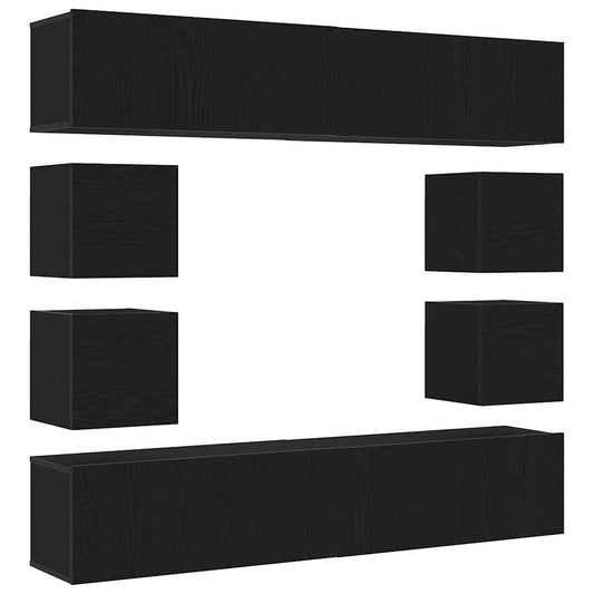 6-teiliges TV-Schrank Set, Wandmontierte schwarze Eiche aus Ingenieurholz