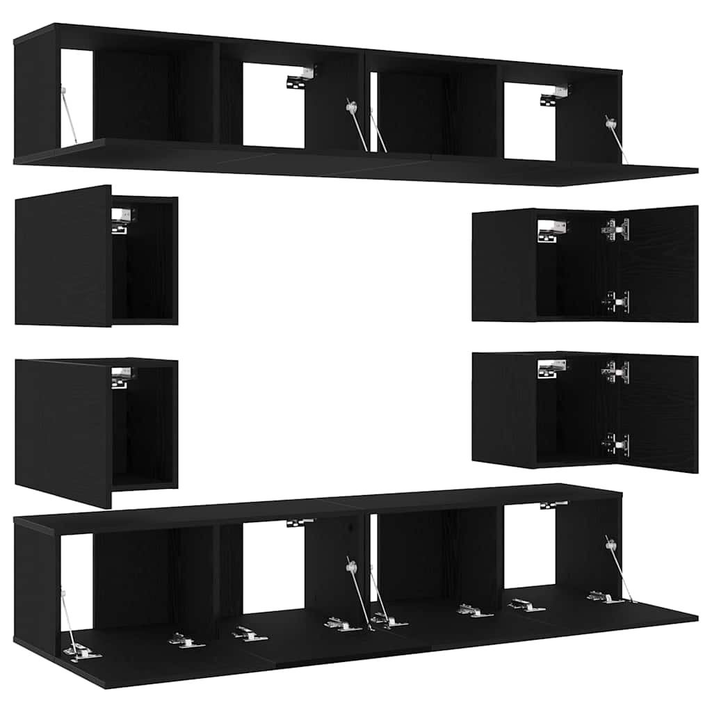 6-teiliges TV-Schrank Set, Wandmontierte schwarze Eiche aus Ingenieurholz