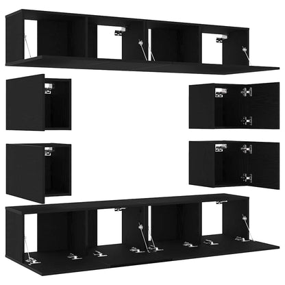 6-teiliges TV-Schrank Set, Wandmontierte schwarze Eiche aus Ingenieurholz