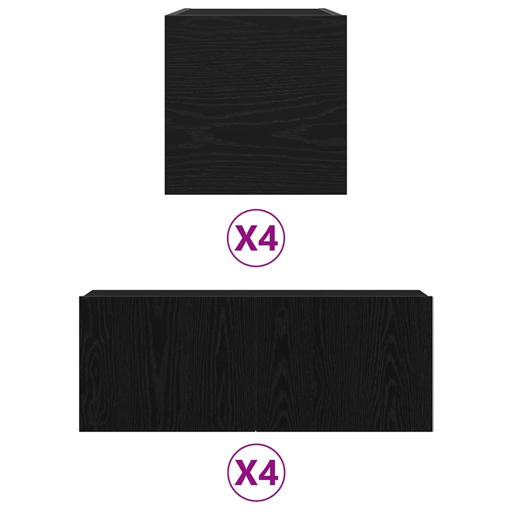 6-teiliges TV-Schrank Set, Wandmontierte schwarze Eiche aus Ingenieurholz