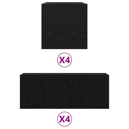 6-teiliges TV-Schrank Set, Wandmontierte schwarze Eiche aus Ingenieurholz