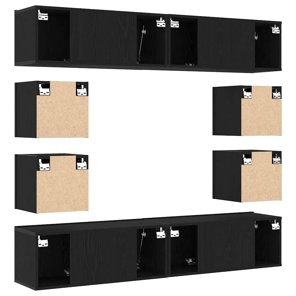 6-teiliges TV-Schrank Set, Wandmontierte schwarze Eiche aus Ingenieurholz