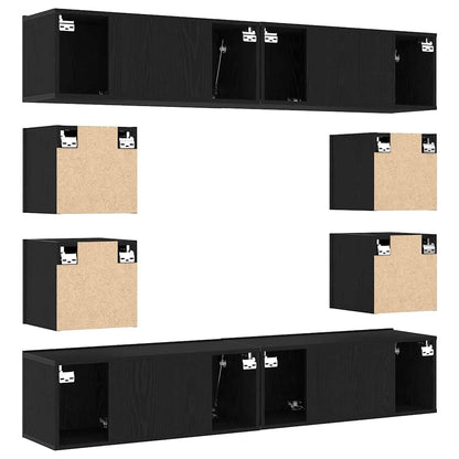 6-teiliges TV-Schrank Set, Wandmontierte schwarze Eiche aus Ingenieurholz