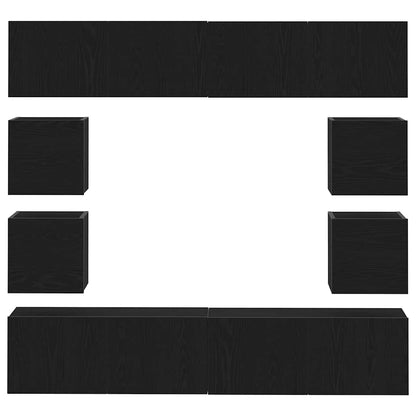 6-teiliges TV-Schrank Set, Wandmontierte schwarze Eiche aus Ingenieurholz