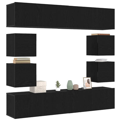 6-teiliges TV-Schrank Set, Wandmontierte schwarze Eiche aus Ingenieurholz
