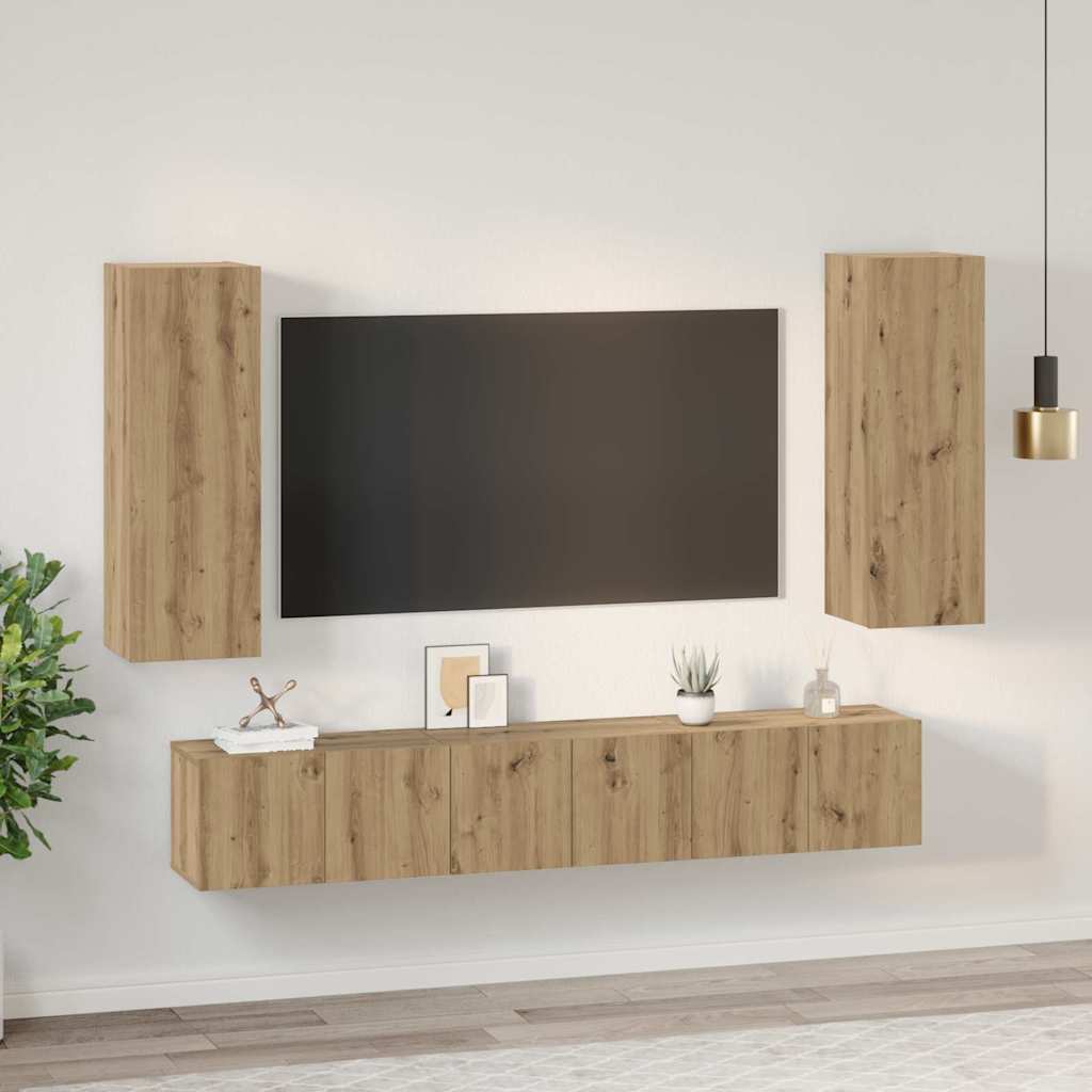 TV-Möbel-Set 4 pcs Eiche handwerklich 30,5 x 30 x 90 cm