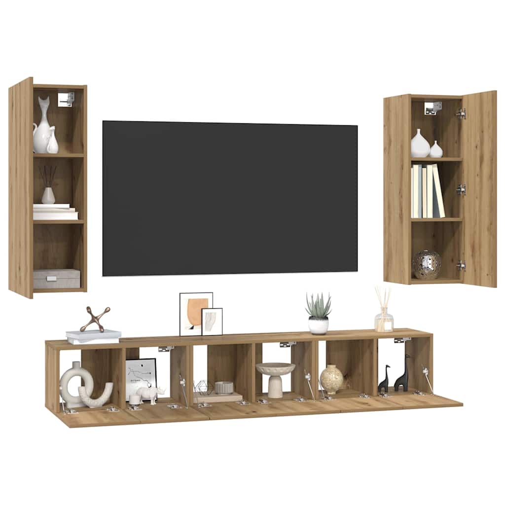 TV-Möbel-Set 4 pcs Eiche handwerklich 30,5 x 30 x 90 cm