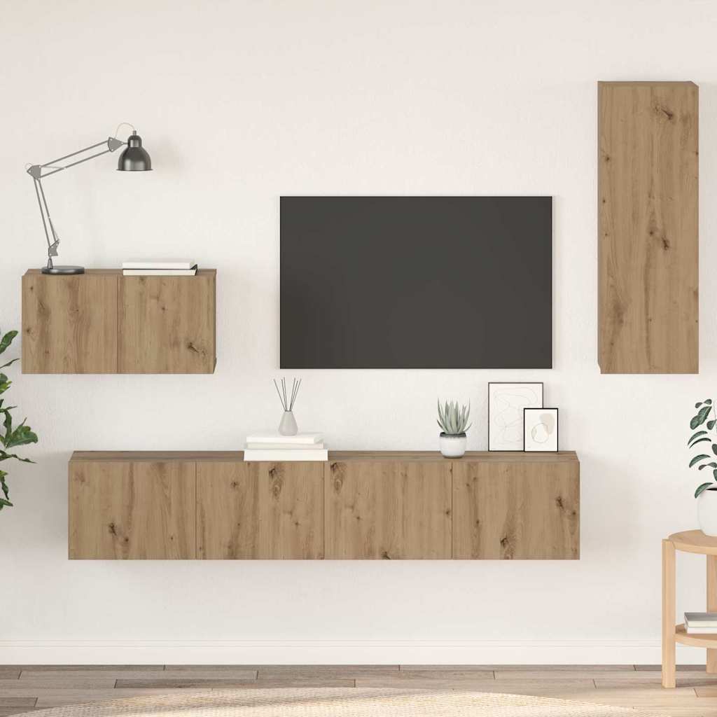 Wand TV Schrank 4 pcs Eiche handwerklich 200 x 30 x 30 cm