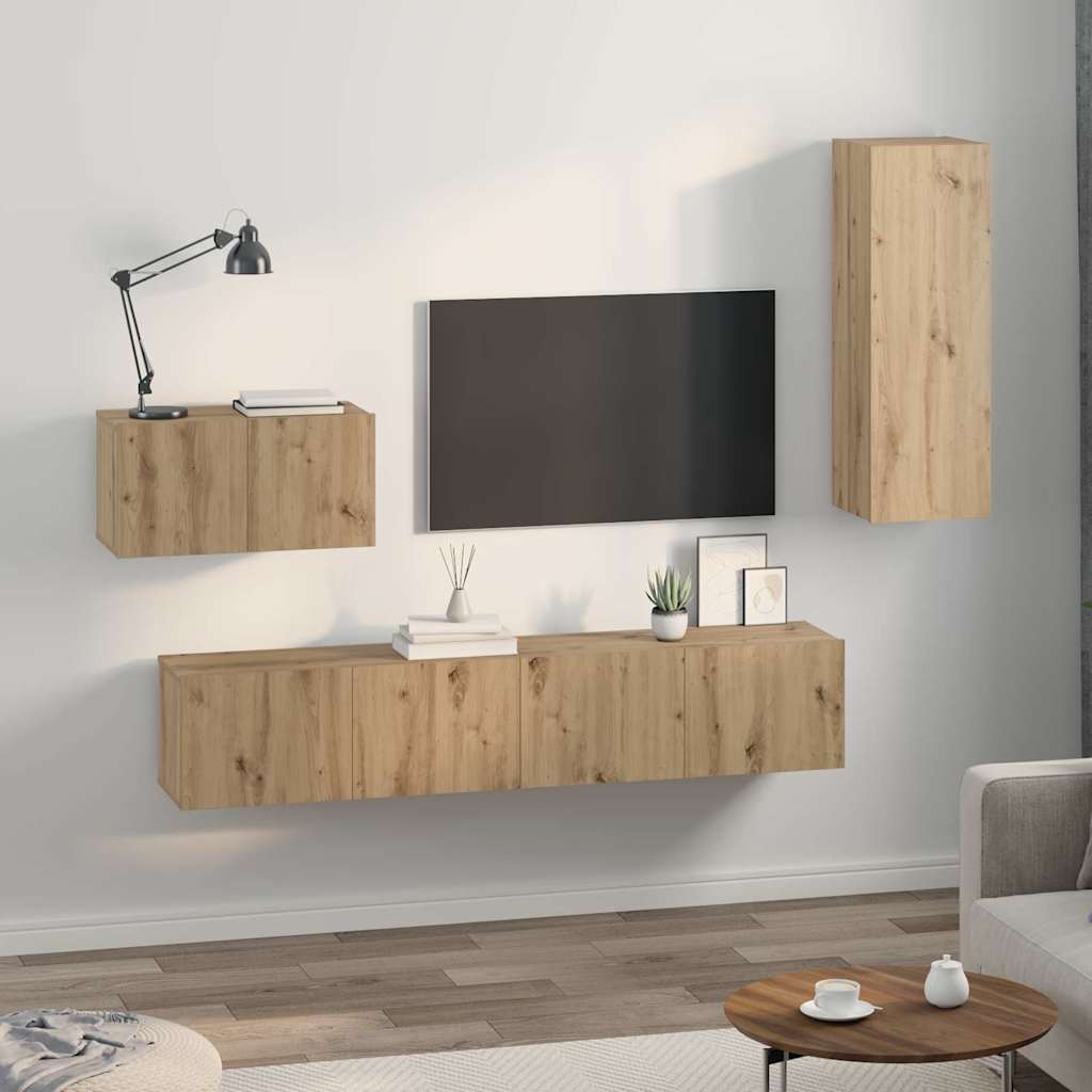 Wand TV Schrank 4 pcs Eiche handwerklich 200 x 30 x 30 cm