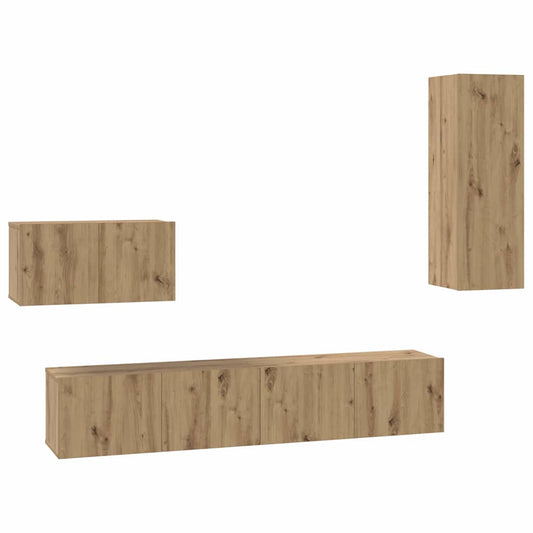 Wand TV Schrank 4 pcs Eiche handwerklich 200 x 30 x 30 cm