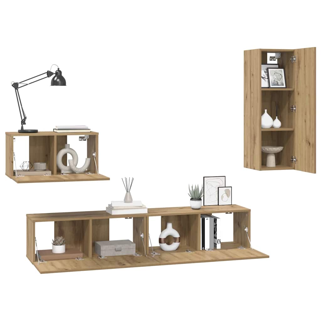 Wand TV Schrank 4 pcs Eiche handwerklich 200 x 30 x 30 cm
