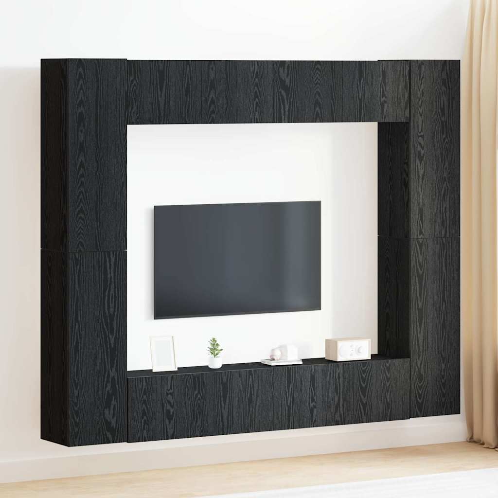 8-teiliges TV Schrank Set -Wandmontiert, Schwarz Eiche, MDF