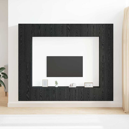 8-teiliges TV Schrank Set -Wandmontiert, Schwarz Eiche, MDF