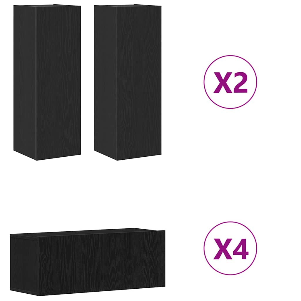 8-teiliges TV Schrank Set -Wandmontiert, Schwarz Eiche, MDF