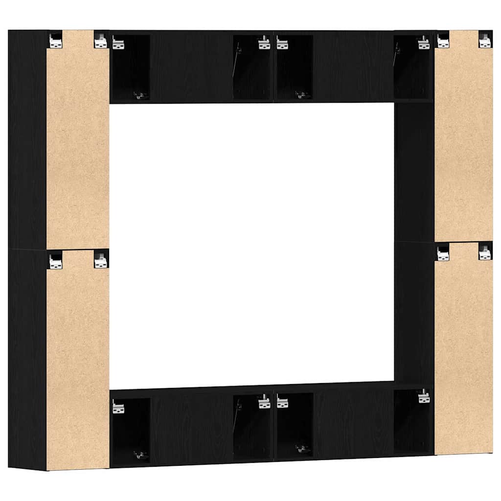 8-teiliges TV Schrank Set -Wandmontiert, Schwarz Eiche, MDF