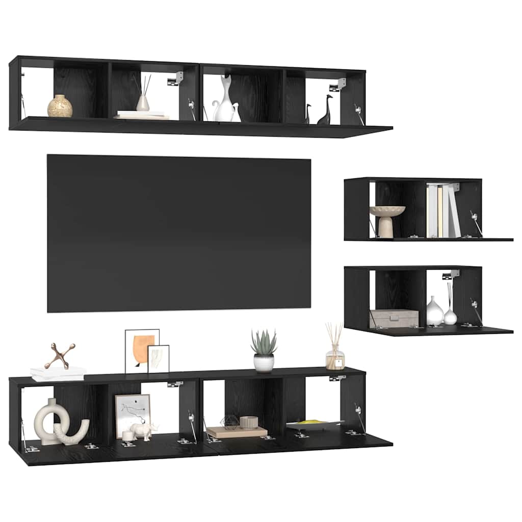 TV-Möbel-Set 6 pcs Schwarze Eiche 80 x 30 x 30 cm Holzwerkstoff