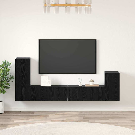Wand TV Schrank Wandmontiert 4 pcs Schwarz Eiche Holzwerkstoff