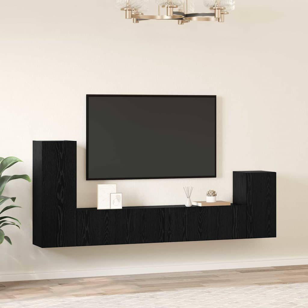 Wand TV Schrank Wandmontiert 4 pcs Schwarz Eiche Holzwerkstoff