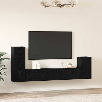 Wand TV Schrank Wandmontiert 4 pcs Schwarz Eiche Holzwerkstoff