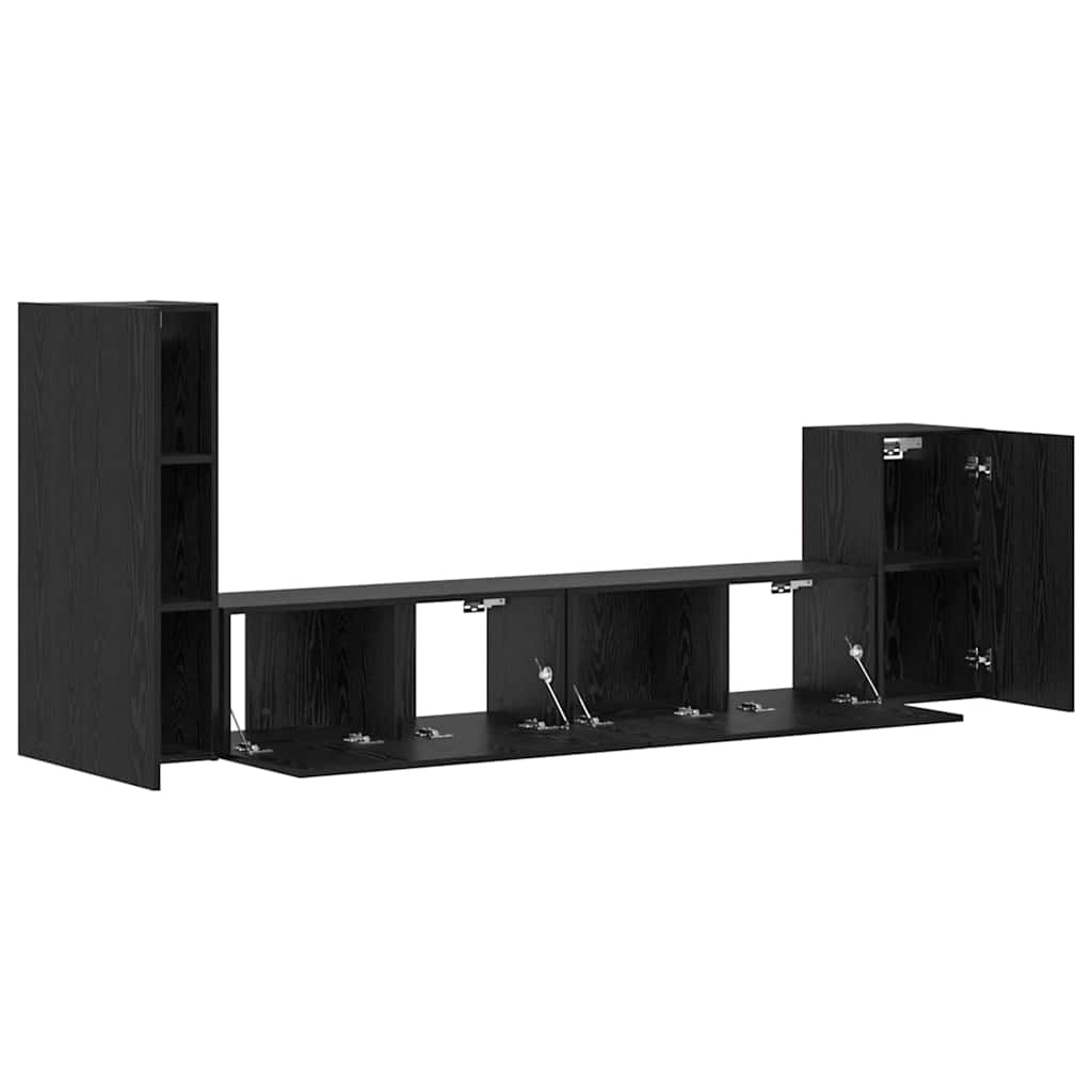 Wand TV Schrank Wandmontiert 4 pcs Schwarz Eiche Holzwerkstoff