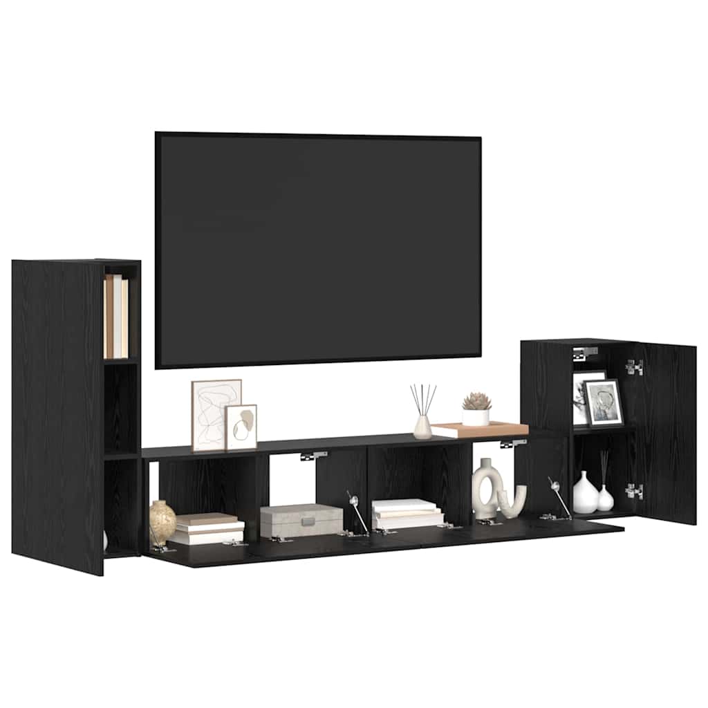 Wand TV Schrank Wandmontiert 4 pcs Schwarz Eiche Holzwerkstoff