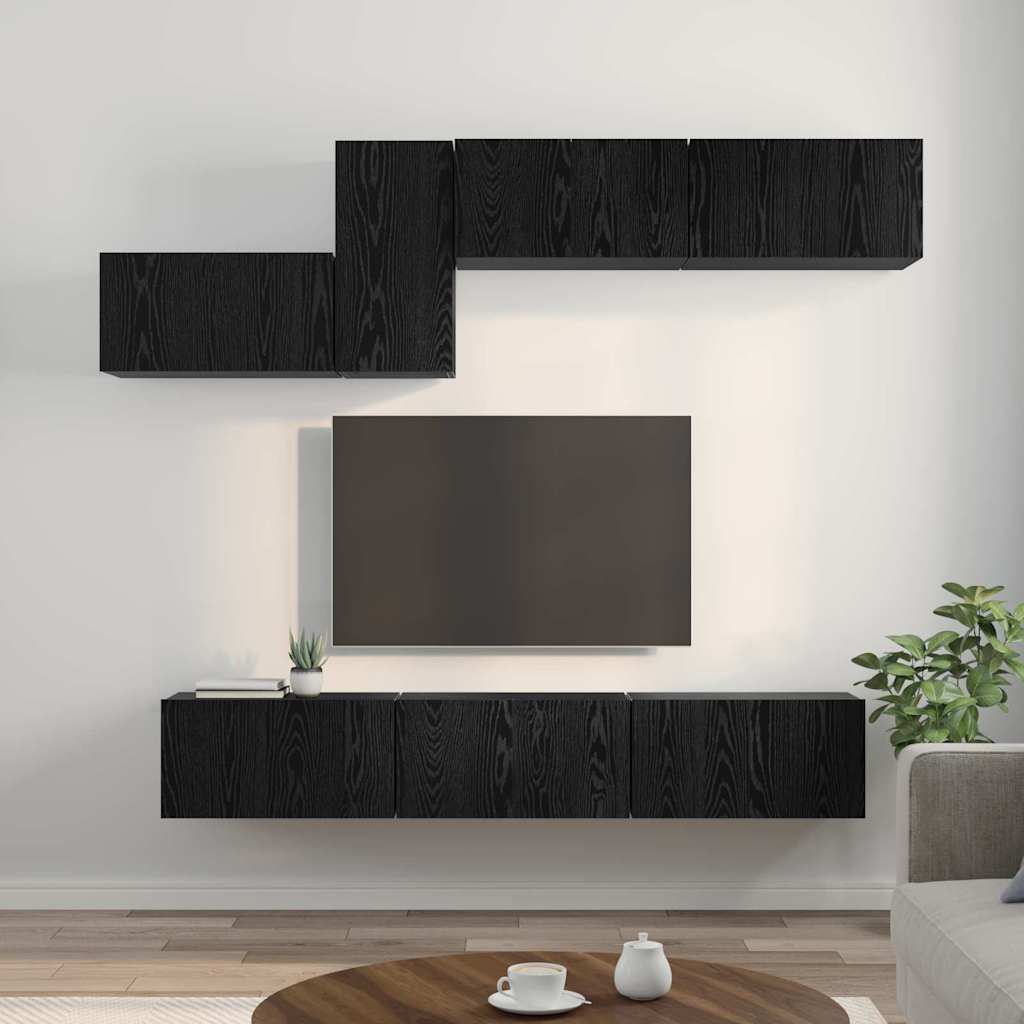 TV-Möbel-Set 7 pcs Schwarze Eiche 60 x 30 x 30 cm Holzwerkstoff