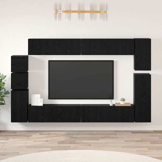 TV-Möbel-Set Wandmontiert 9 pcs Schwarze Eiche Holzwerkstoff