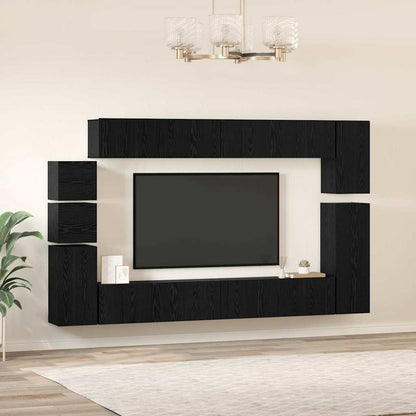 TV-Möbel-Set Wandmontiert 9 pcs Schwarze Eiche Holzwerkstoff