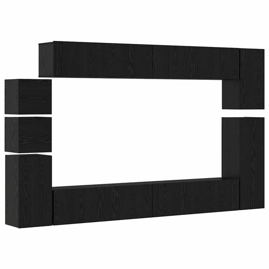 TV-Möbel-Set Wandmontiert 9 pcs Schwarze Eiche Holzwerkstoff