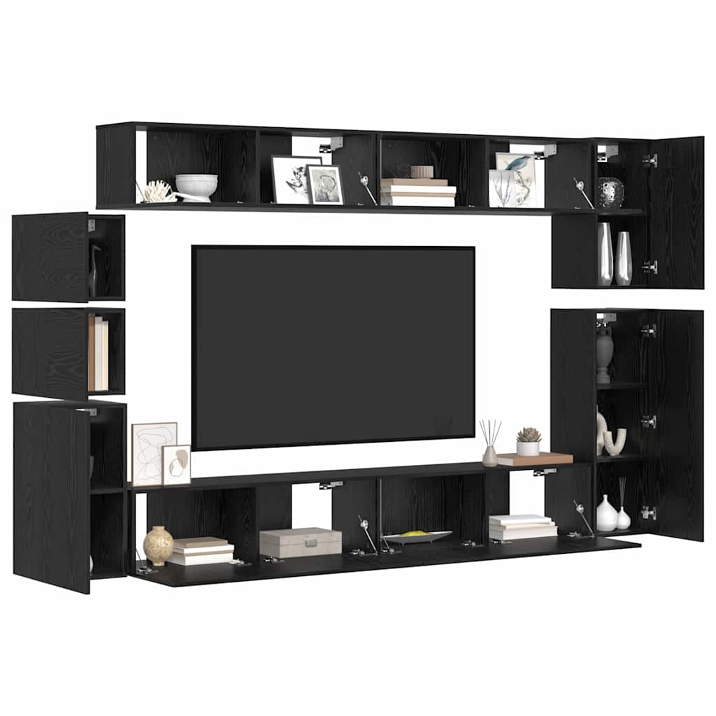 TV-Möbel-Set Wandmontiert 9 pcs Schwarze Eiche Holzwerkstoff