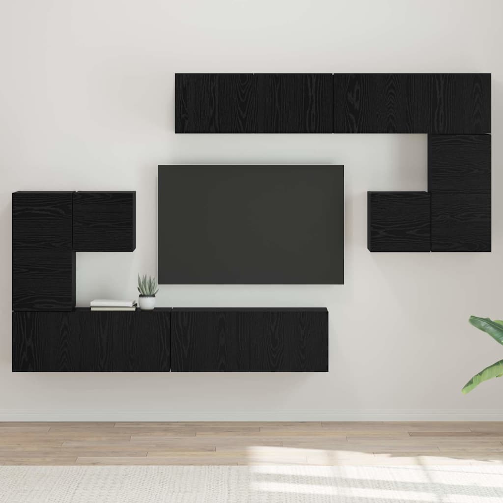 TV-Möbel-Set Wandmontiert 8 pcs Schwarze Eiche