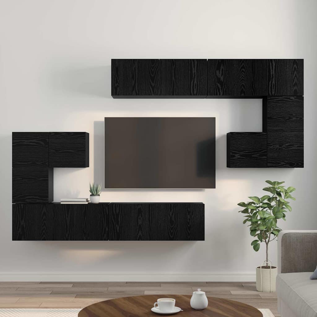 TV-Möbel-Set Wandmontiert 8 pcs Schwarze Eiche