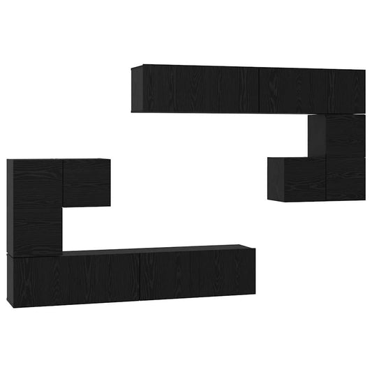 TV-Möbel-Set Wandmontiert 8 pcs Schwarze Eiche
