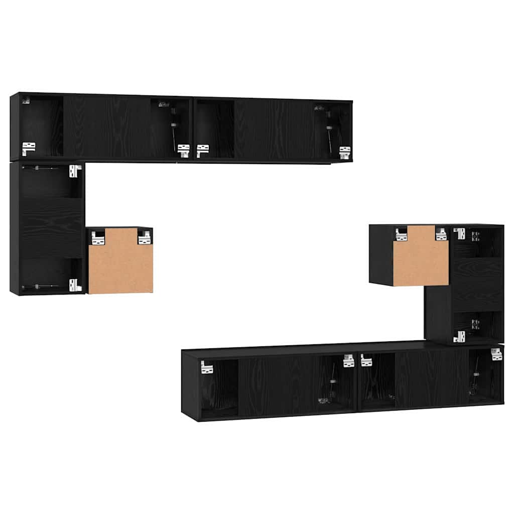 TV-Möbel-Set Wandmontiert 8 pcs Schwarze Eiche