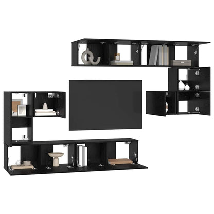 TV-Möbel-Set Wandmontiert 8 pcs Schwarze Eiche