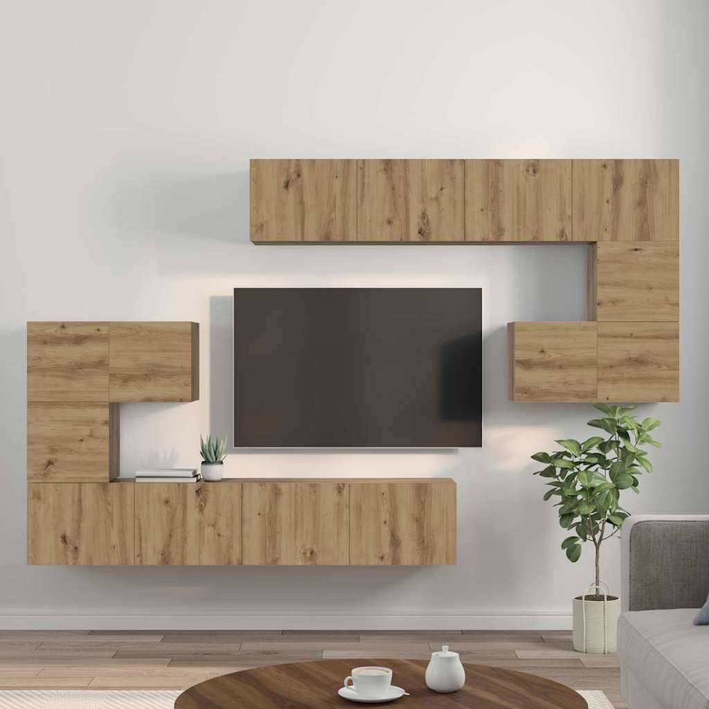 TV-Möbel-Set Wandmontiert 8 pcs Eiche handwerklich