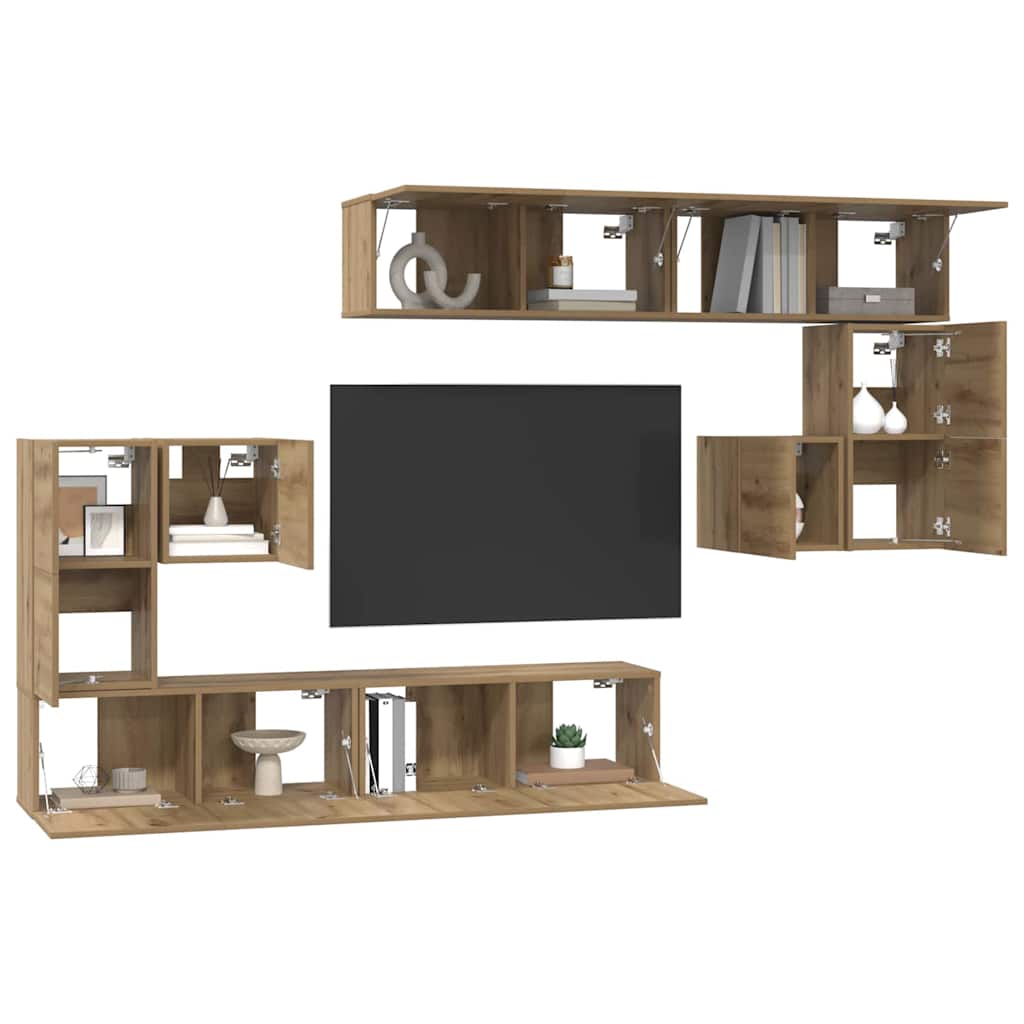 TV-Möbel-Set Wandmontiert 8 pcs Eiche handwerklich