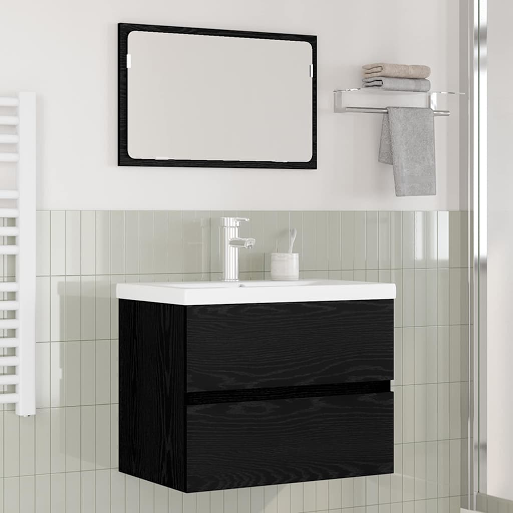Badezimmermöbel Set Wandmontiert 3 pcs Schwarz Eichen-Optik
