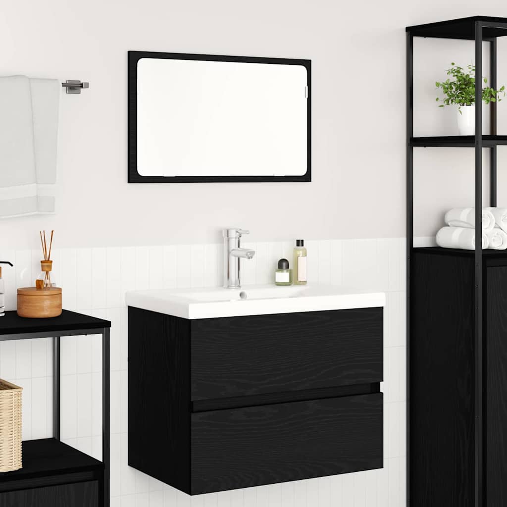 Badezimmermöbel Set Wandmontiert 3 pcs Schwarz Eichen-Optik
