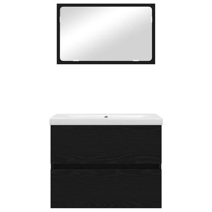 Badezimmermöbel Set Wandmontiert 3 pcs Schwarz Eichen-Optik