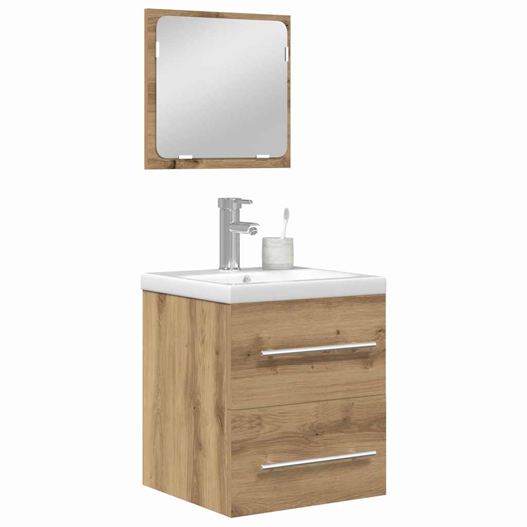 Badezimmermöbel Set 2 pcs Schwarz Eichen-Optik Holzwerkstoff