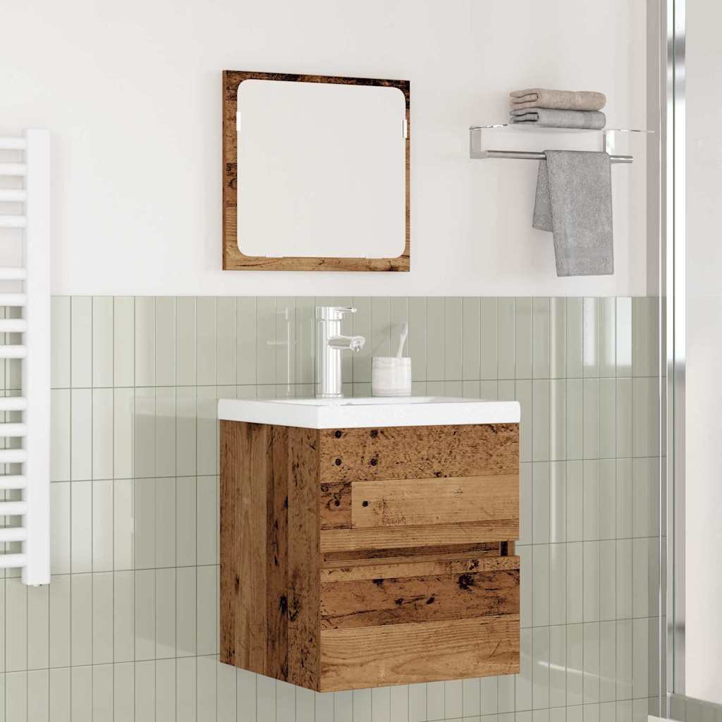 Badezimmermöbel Set 3 pcs Altes Holz und Weiß Holzwerkstoff