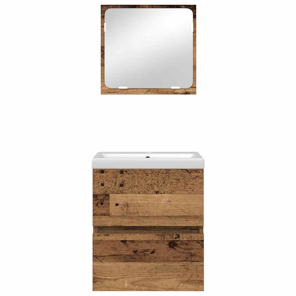 Badezimmermöbel Set 3 pcs Altes Holz und Weiß Holzwerkstoff