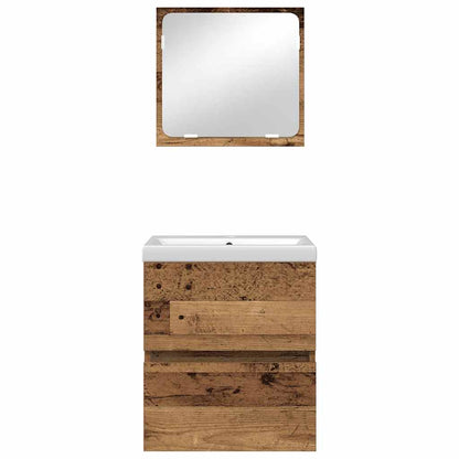 Badezimmermöbel Set 3 pcs Altes Holz und Weiß Holzwerkstoff