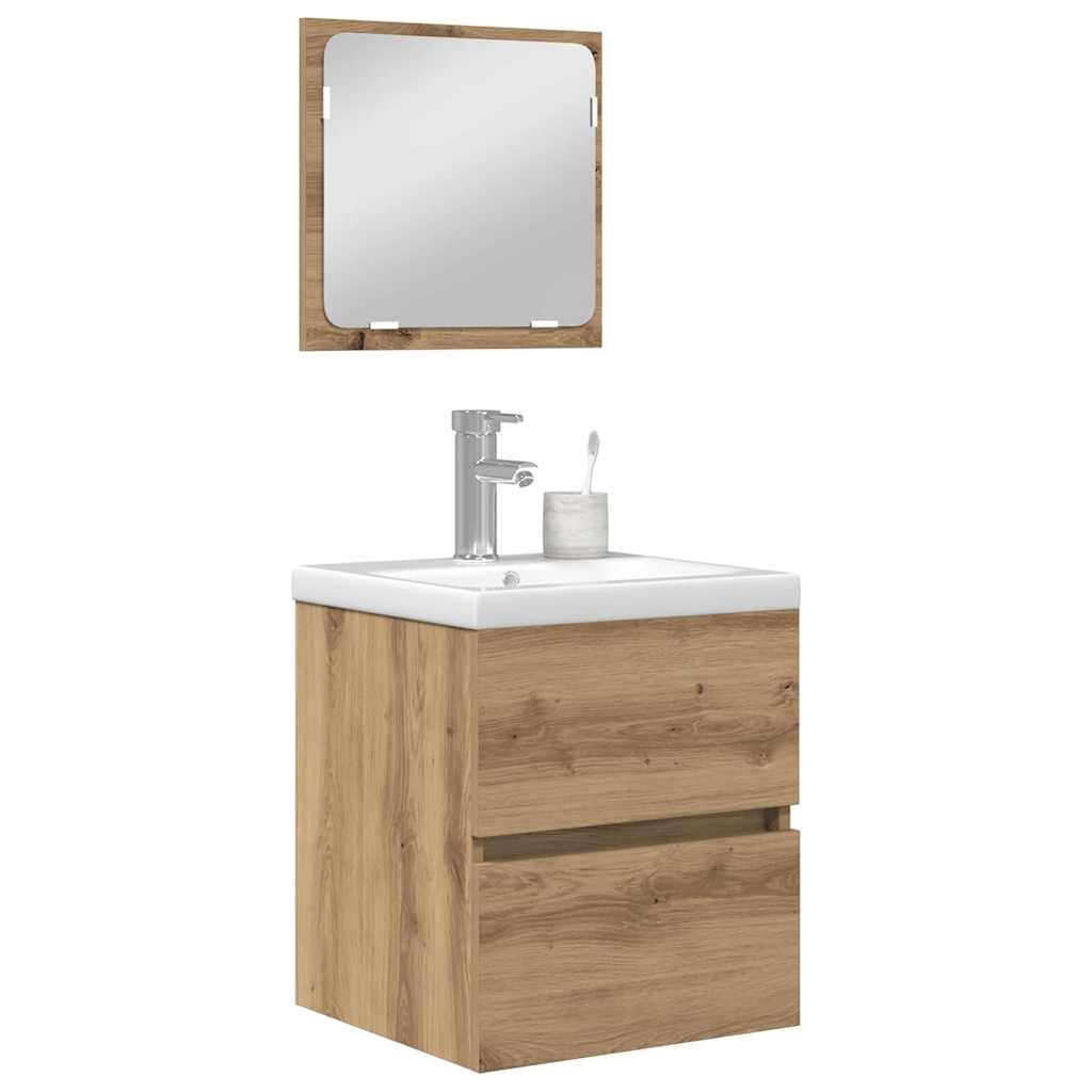 Badezimmermöbel Set Wandmontiert 3 pcs Schwarzer Eiche und Weiß