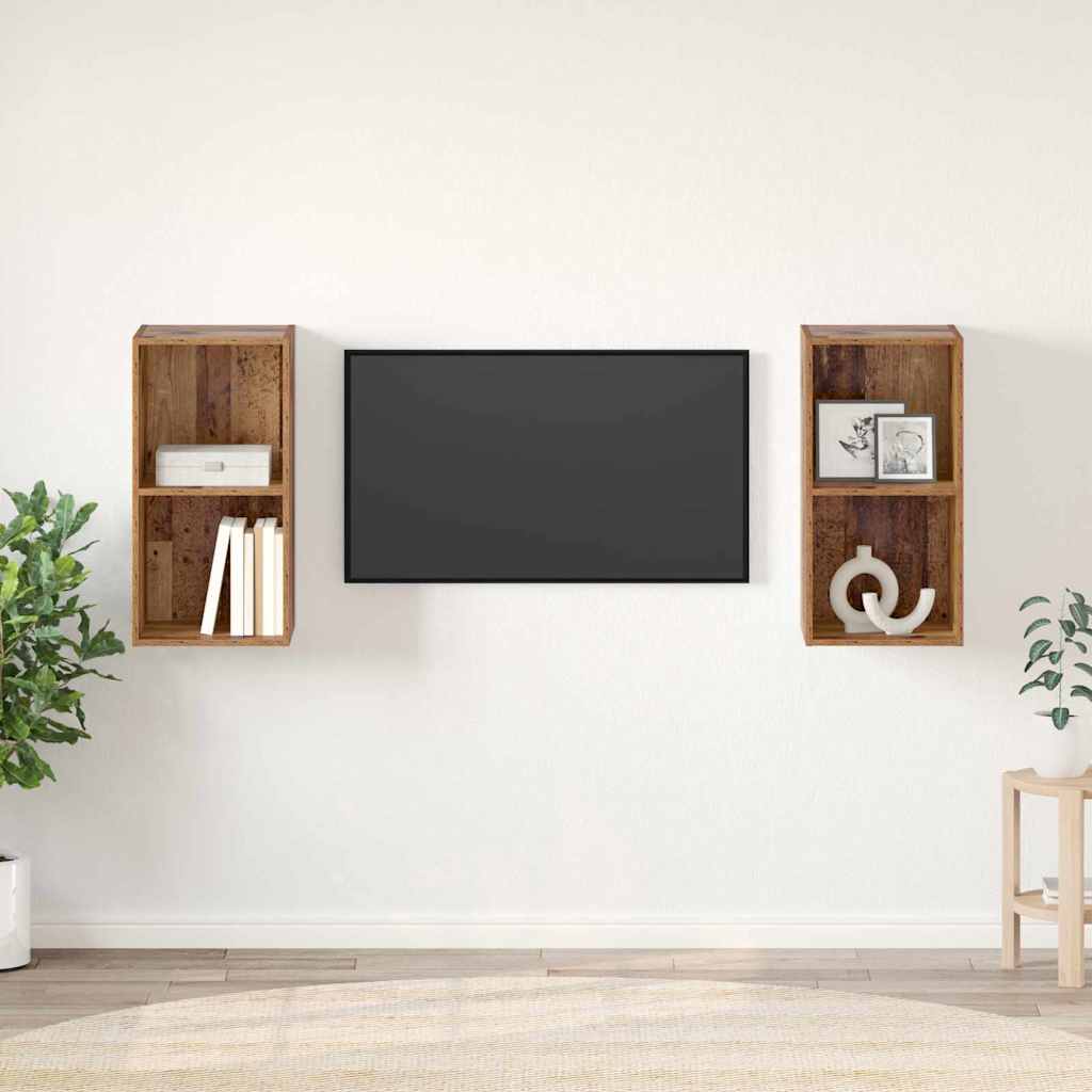 Wand TV Schrank 2 pcs Altes Holz 37 x 37 x 72 cm Holzwerkstoff