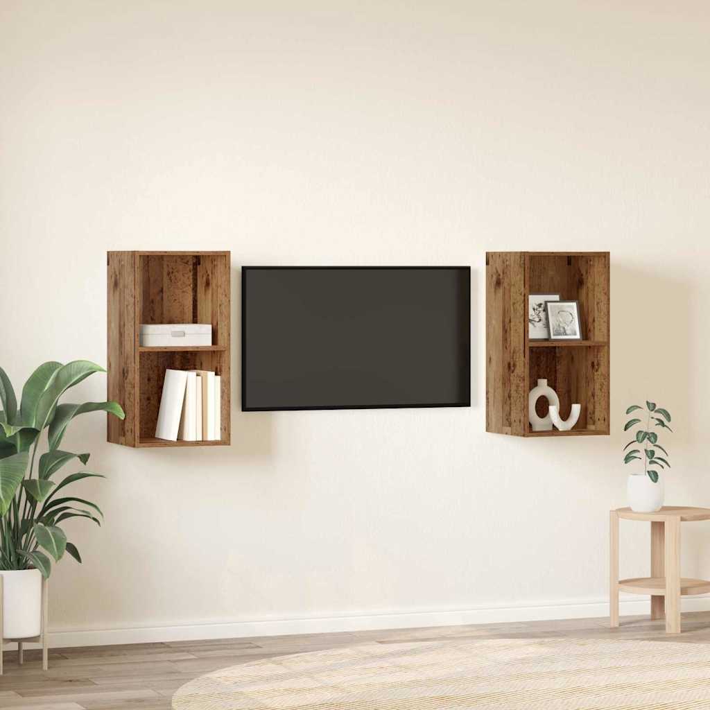 Wand TV Schrank 2 pcs Altes Holz 37 x 37 x 72 cm Holzwerkstoff